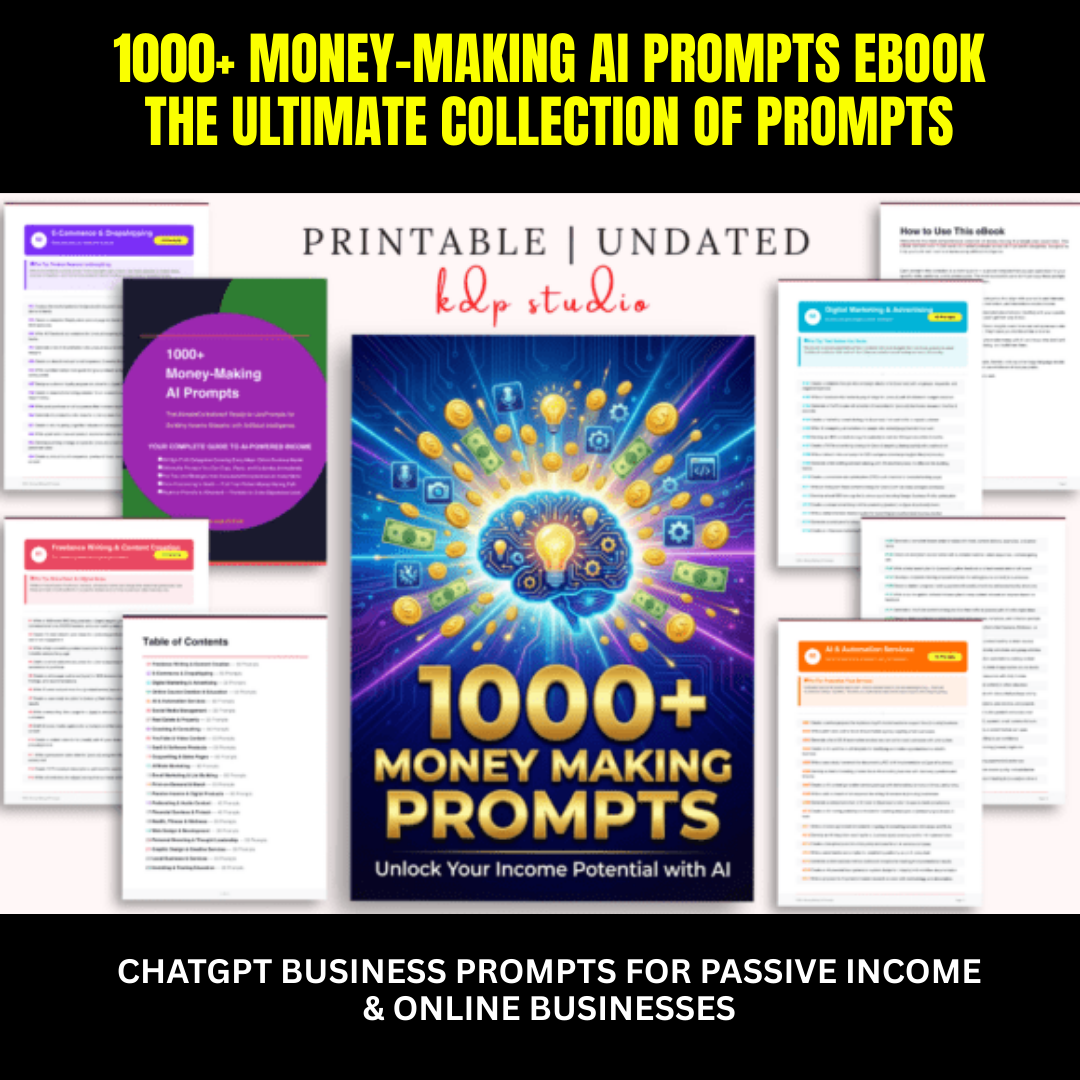 1000+ Money-Making AI Prompts eBook | ChatGPT Business Prompts for Passive Income & Online Businesses