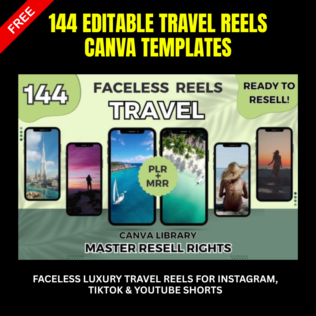 144 Editable Travel Reels Canva Templates | Faceless Luxury Travel Reels for Instagram, TikTok & YouTube Shorts