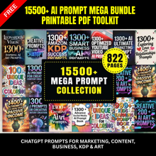 15500+ AI Prompt Mega Bundle | ChatGPT Prompts for Marketing, Content, Business, KDP & Art | Printable PDF Toolkit