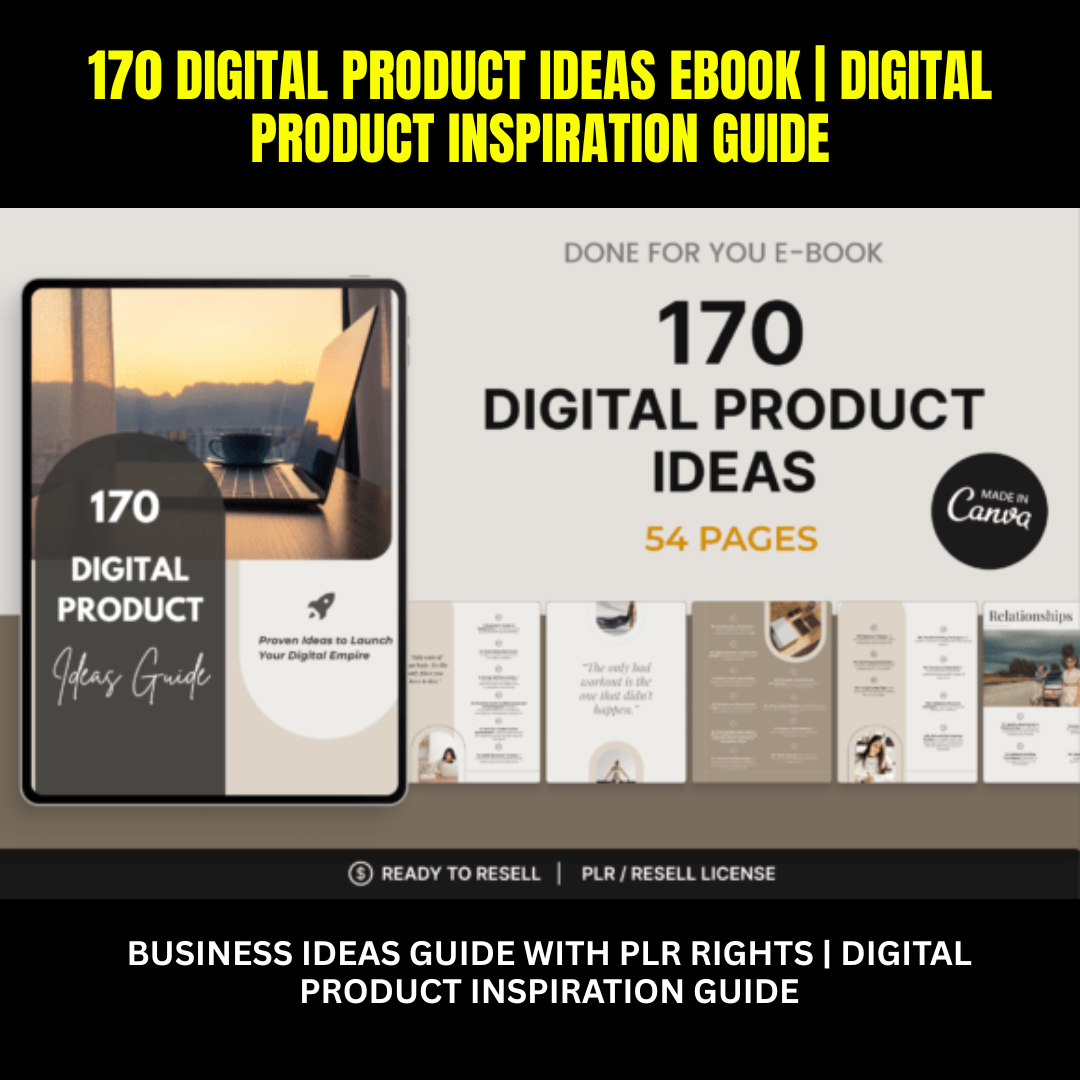 170 Digital Product Ideas eBook | Business Ideas Guide with PLR Rights | Digital Product Inspiration Guide