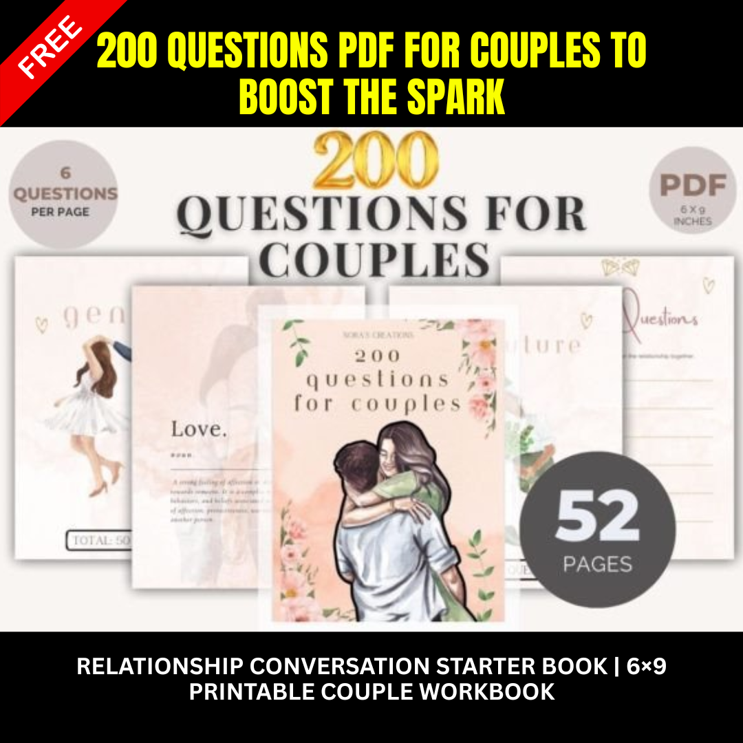 200 Questions for Couples PDF | Relationship Conversation Starter Book | 6×9 Printable Couple Workbook