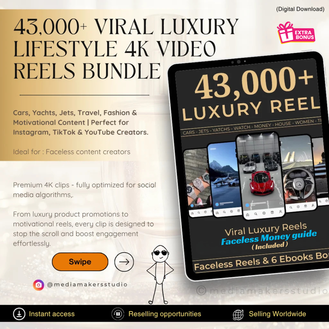 43,000+ Viral Luxury Lifestyle 4K Video Reels Bundle | Cars, Yachts, Jets, Travel, Fashion & Motivational Content | Perfect for Instagram, TikTok & YouTube Creators