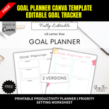 Goal Planner Canva Template | Editable Goal Tracker & Task Manager | Printable Productivity Planner | Priority Setting Worksheet | Digital Download