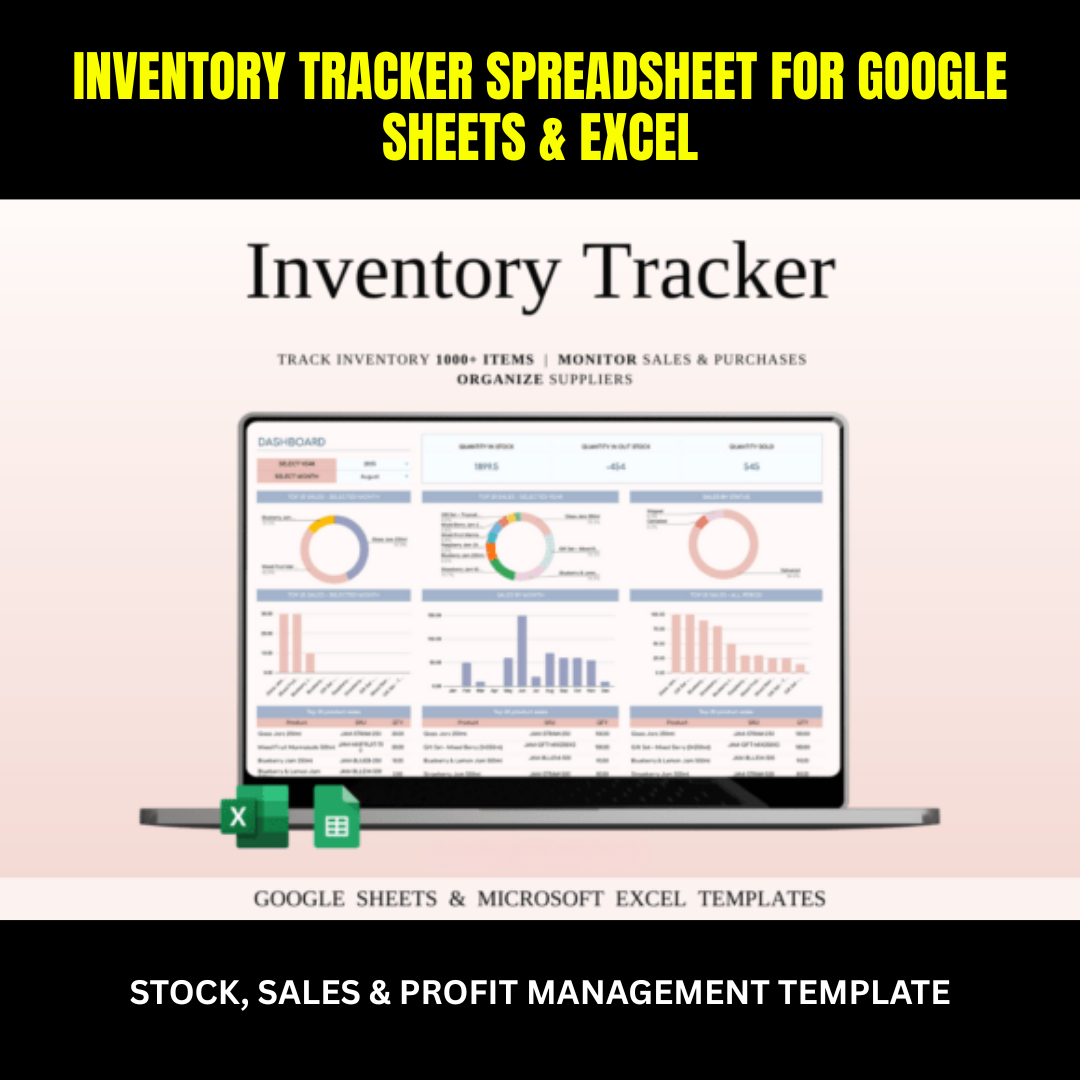 Inventory Tracker Spreadsheet for Google Sheets & Excel | Stock, Sales & Profit Management Template