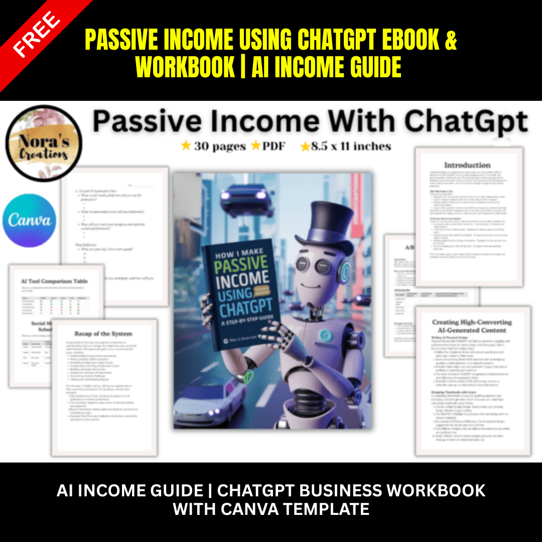 Passive Income Using ChatGPT eBook & Workbook | AI Income Guide | ChatGPT Business Workbook with Canva Template