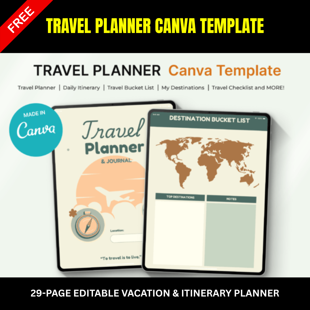Travel Planner Canva Template | 29-Page Editable Vacation & Itinerary Planner