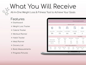 All-in-One Weight Loss & Fitness Tracker | Google Sheets Calorie & Workout Planner | Digital Habit, Meal & Body Measurement Tracker | Health & Fitness Spreadsheet