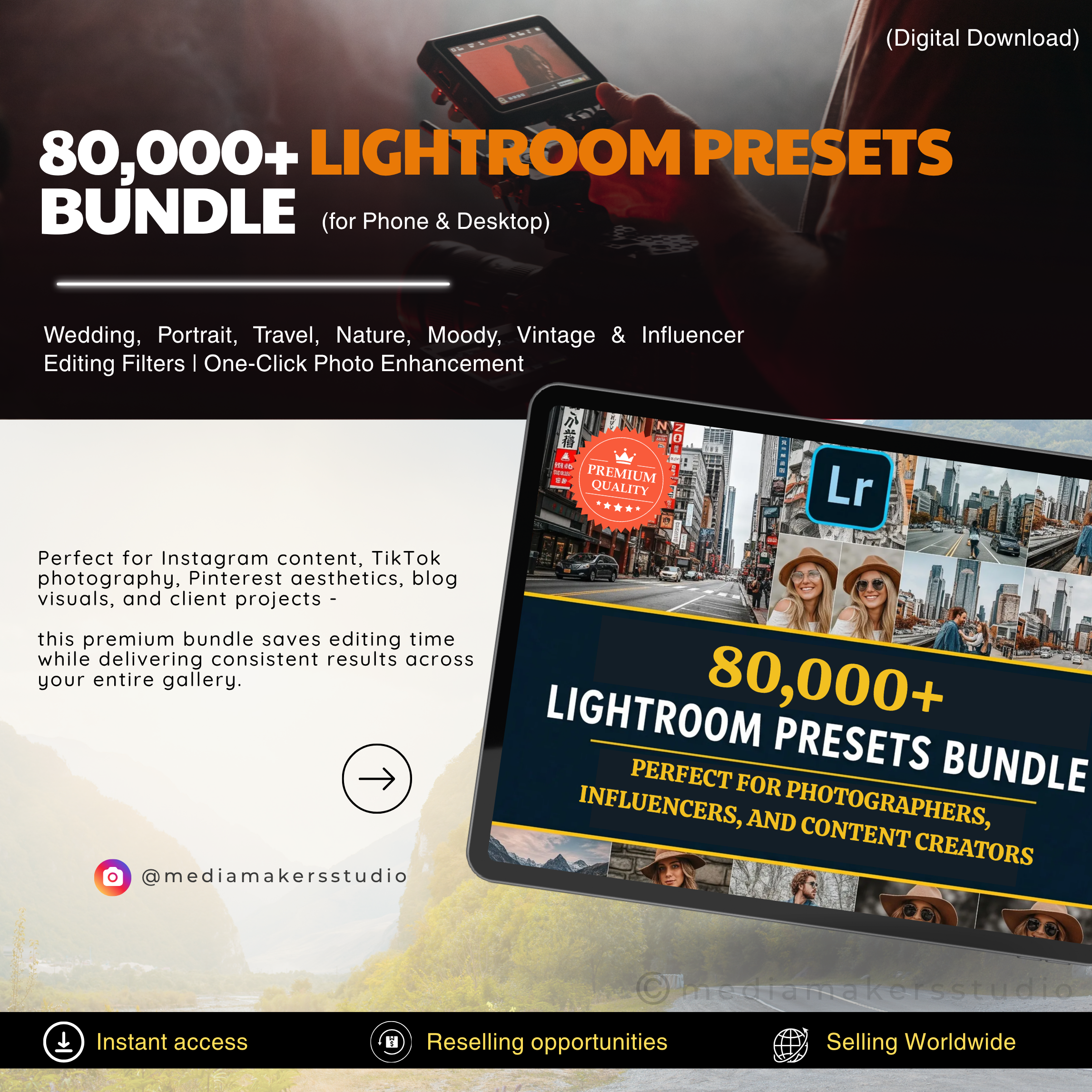 80,000+ Lightroom Presets Bundle for Mobile & Desktop | Wedding, Portrait, Travel, Nature, Moody, Vintage & Influencer Editing Filters | One-Click Photo Enhancement