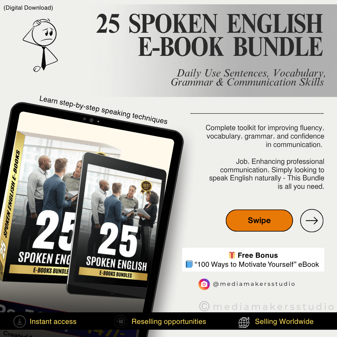 25 Spoken English eBook Bundle – Daily Use Sentences, Vocabulary, Grammar & Communication Skills (Digital Download)