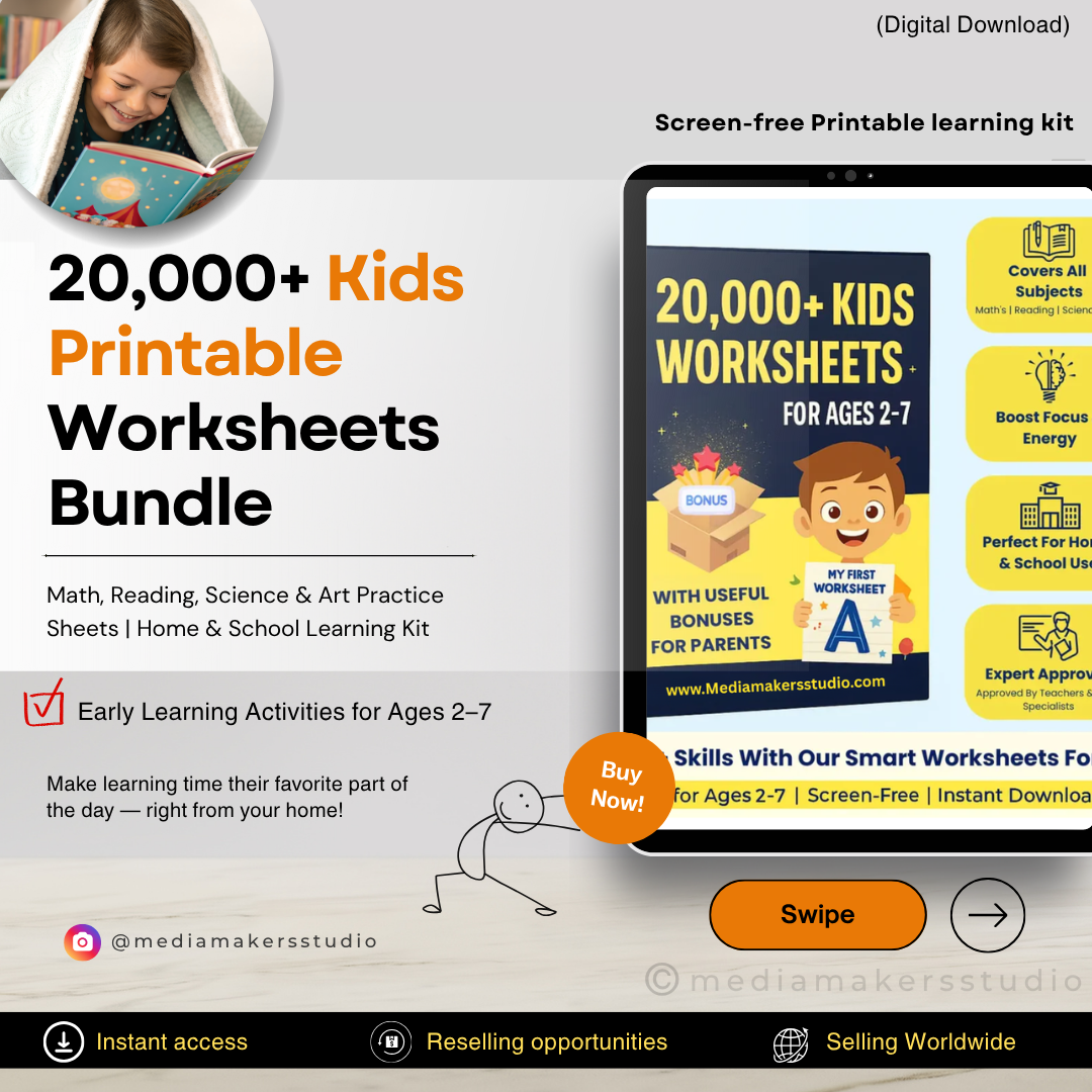 20,000+ Kids Printable Worksheets Bundle | Early Learning Activities for Ages 2–7 | Math, Reading, Science & Art Practice Sheets | Home & School Learning Kit