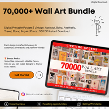 70,000+ Wall Art Bundle | Digital Printable Posters | Vintage, Abstract, Boho, Aesthetic, Travel, Floral, Pop Art Prints | 300 DPI Instant Download