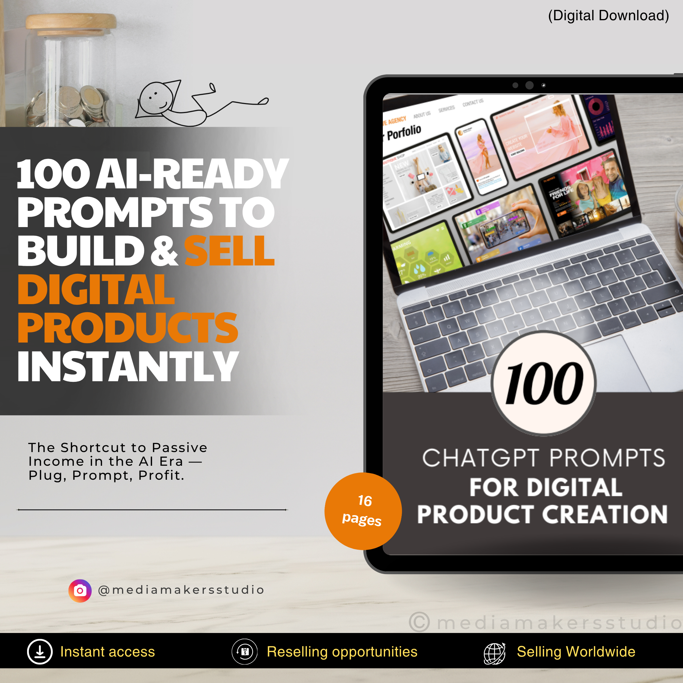 100 ChatGPT Prompts for Digital Product Creation | PLR E-Book | Resell Rights | AI Business Ideas