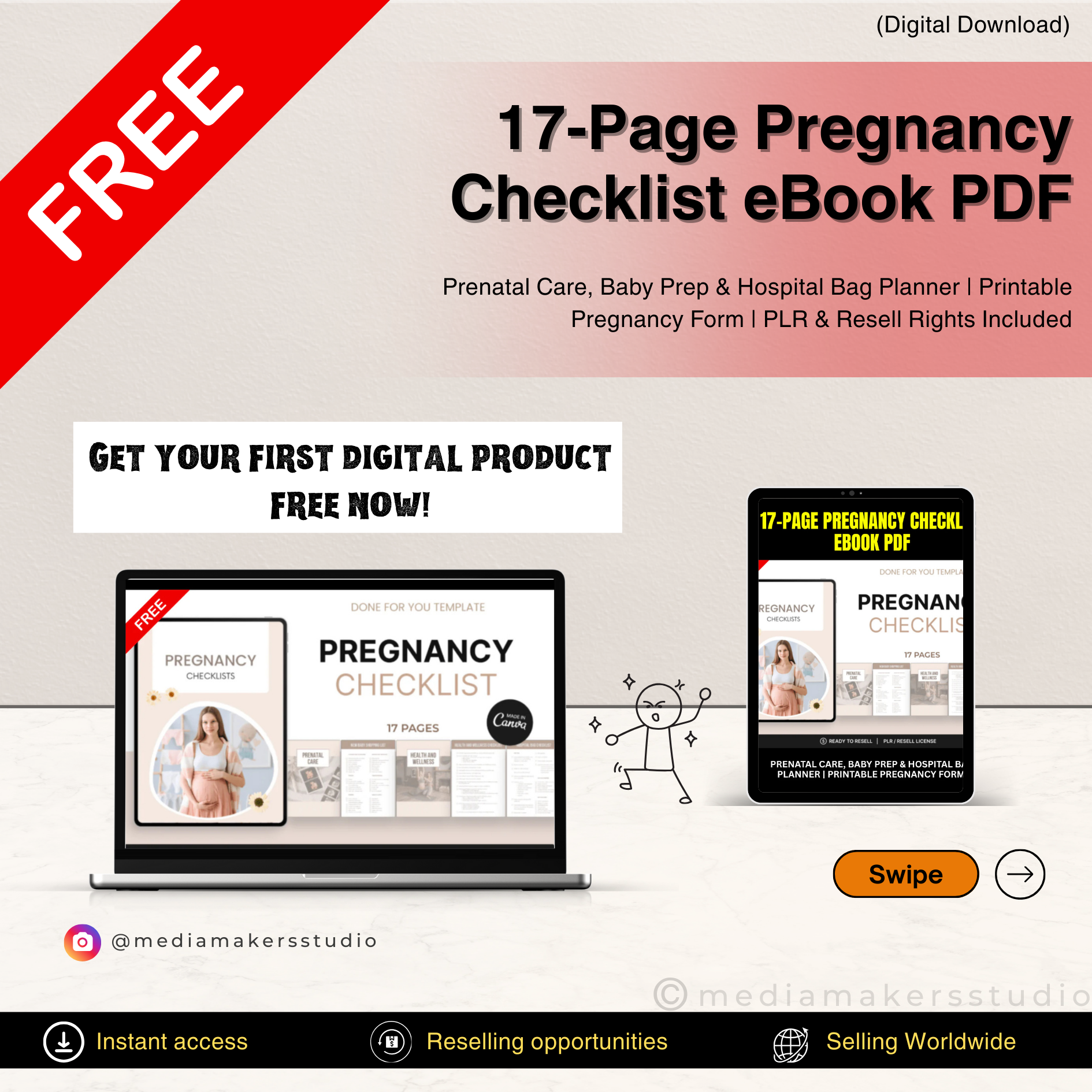 17-Page Pregnancy Checklist eBook PDF | Prenatal Care, Baby Prep & Hospital Bag Planner | Printable Pregnancy Form | PLR & Resell Rights Included