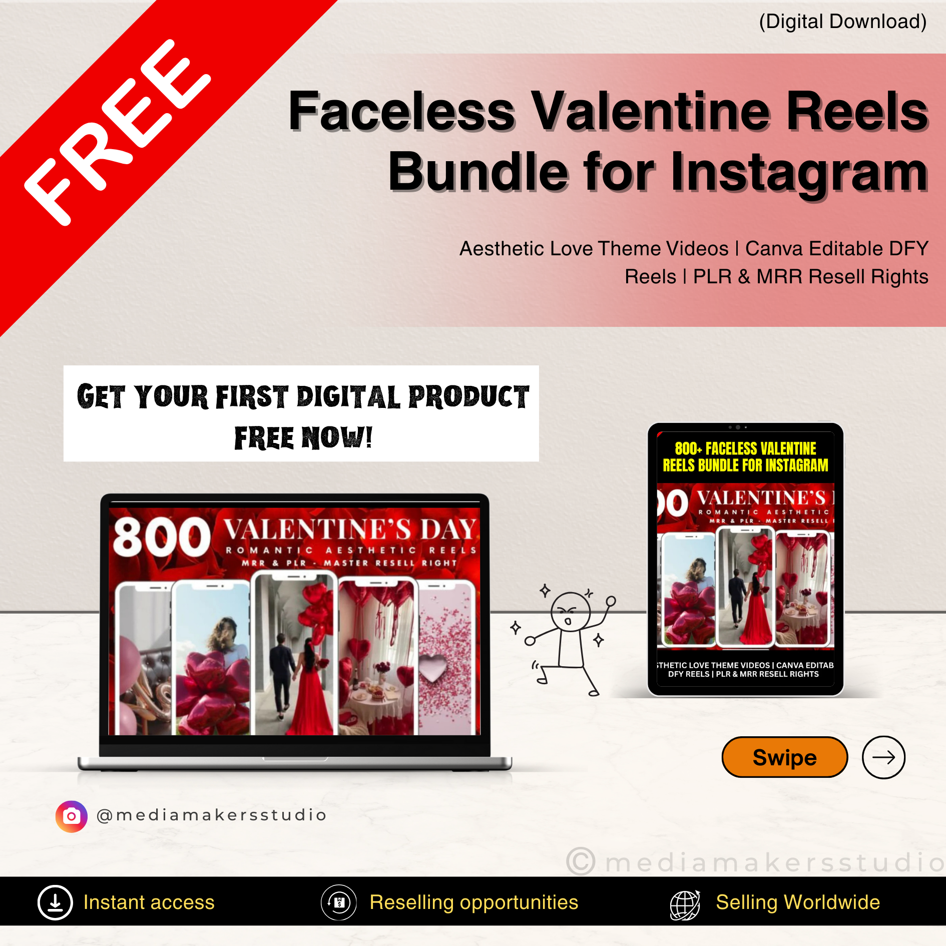 Faceless Valentine Reels Bundle for Instagram | Aesthetic Love Theme Videos | Canva Editable DFY Reels | PLR & MRR Resell Rights