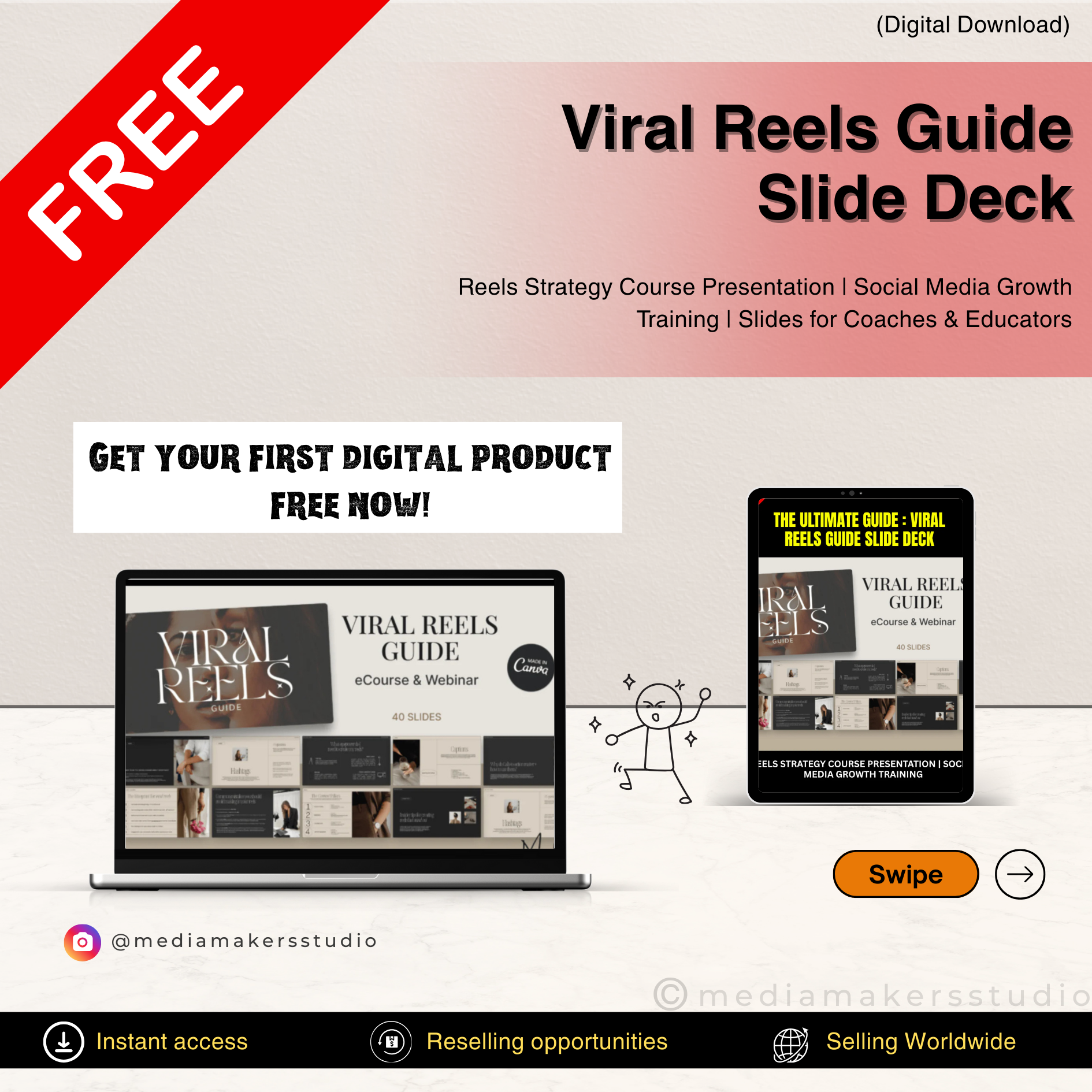 Viral Reels Guide Slide Deck | Reels Strategy Course Presentation | Social Media Growth Training | Slides for Coaches & Educators