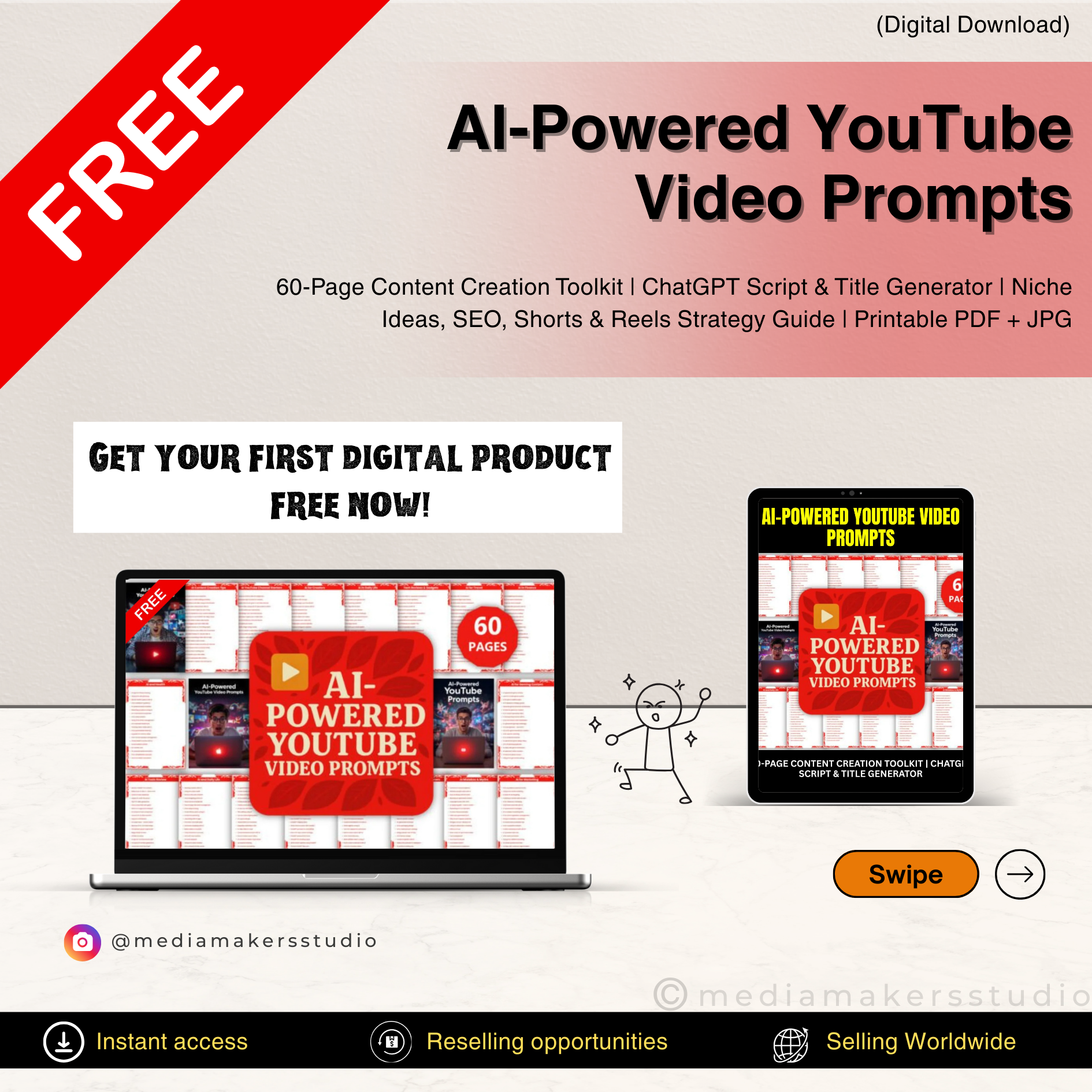 AI-Powered YouTube Video Prompts | 60-Page Content Creation Toolkit | ChatGPT Script & Title Generator | Niche Ideas, SEO, Shorts & Reels Strategy Guide | Printable PDF + JPG