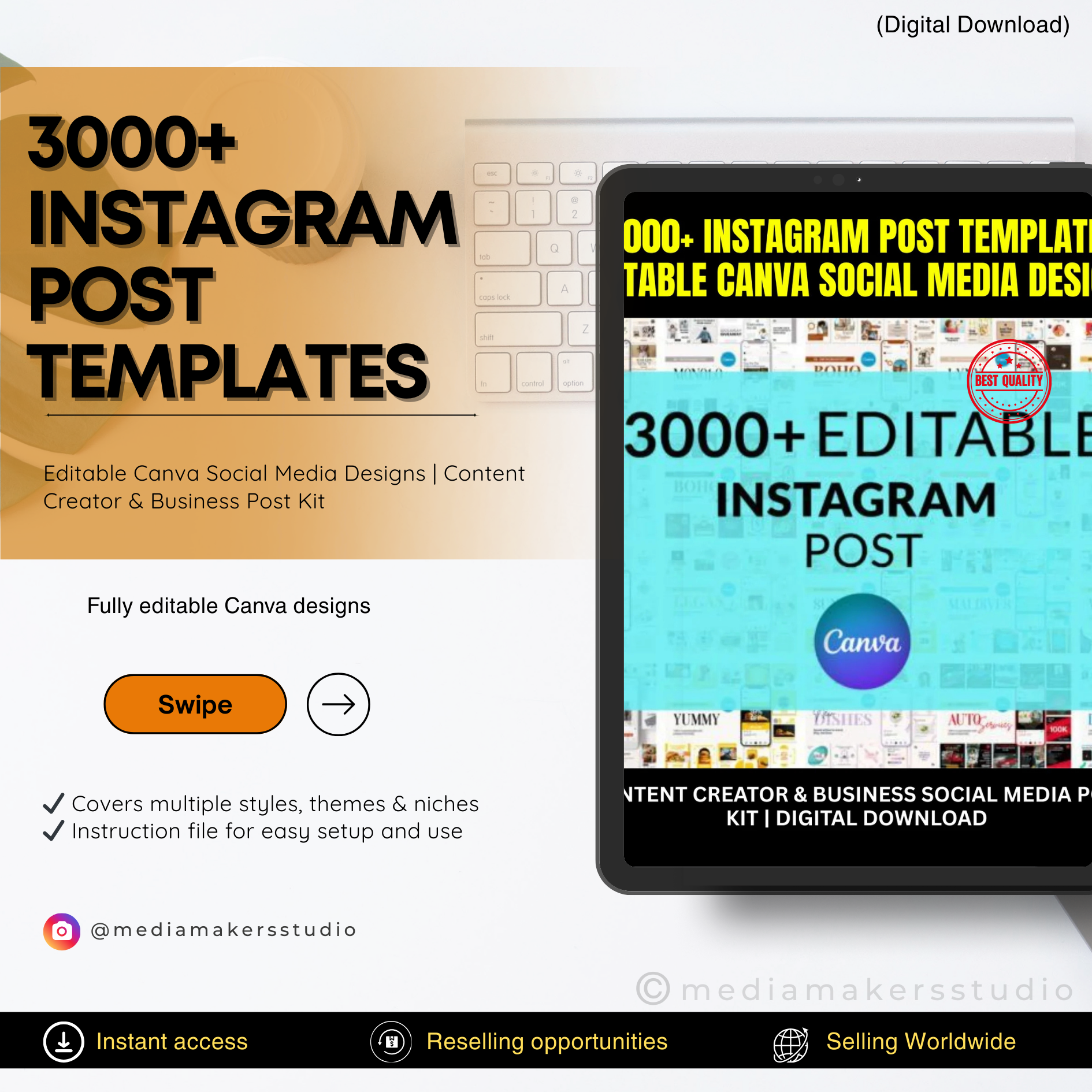 3000+ Instagram Post Templates | Editable Canva Social Media Designs | Content Creator & Business Post Kit | Digital Download