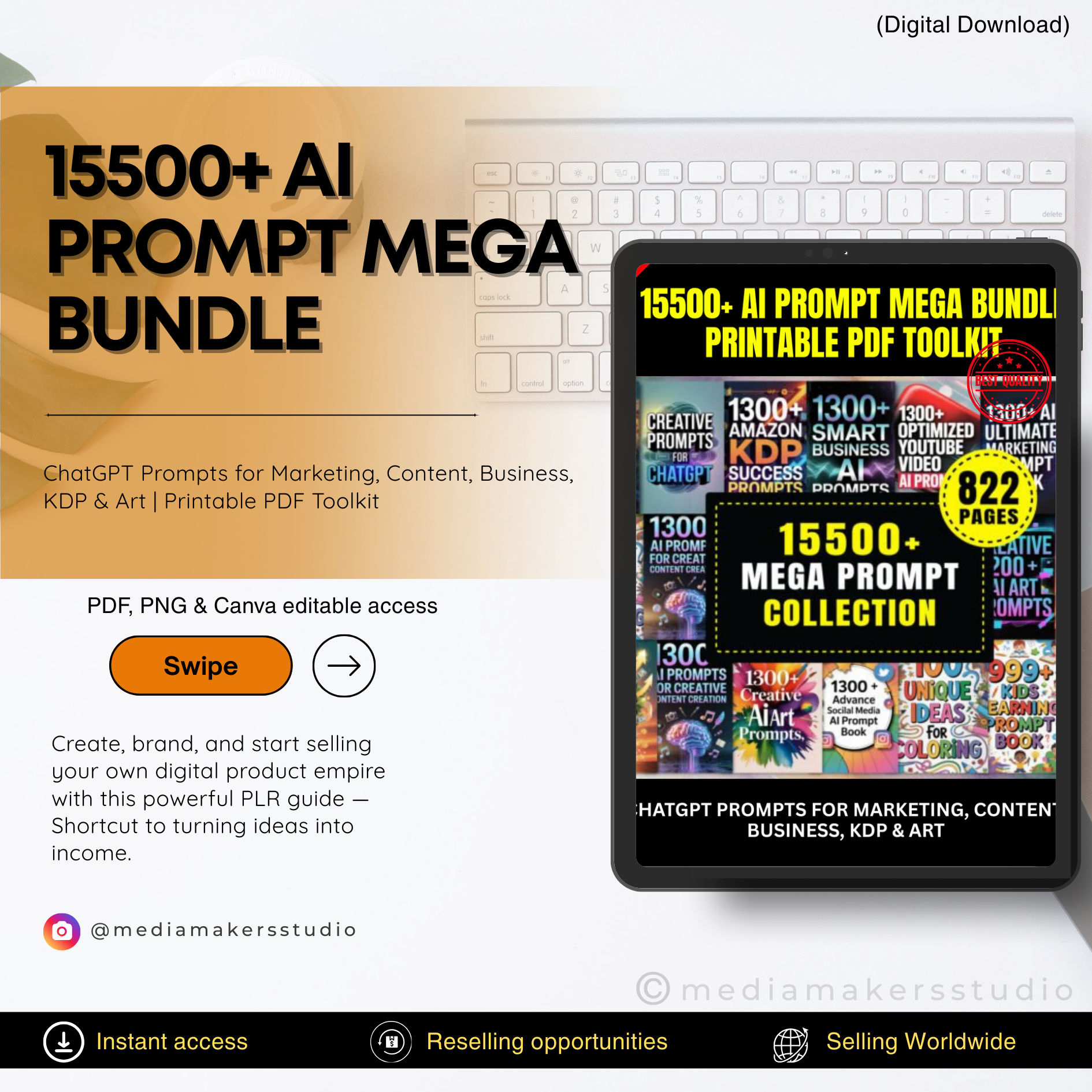 15500+ AI Prompt Mega Bundle | ChatGPT Prompts for Marketing, Content, Business, KDP & Art | Printable PDF Toolkit