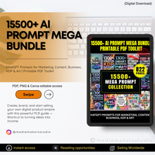 15500+ AI Prompt Mega Bundle | ChatGPT Prompts for Marketing, Content, Business, KDP & Art | Printable PDF Toolkit