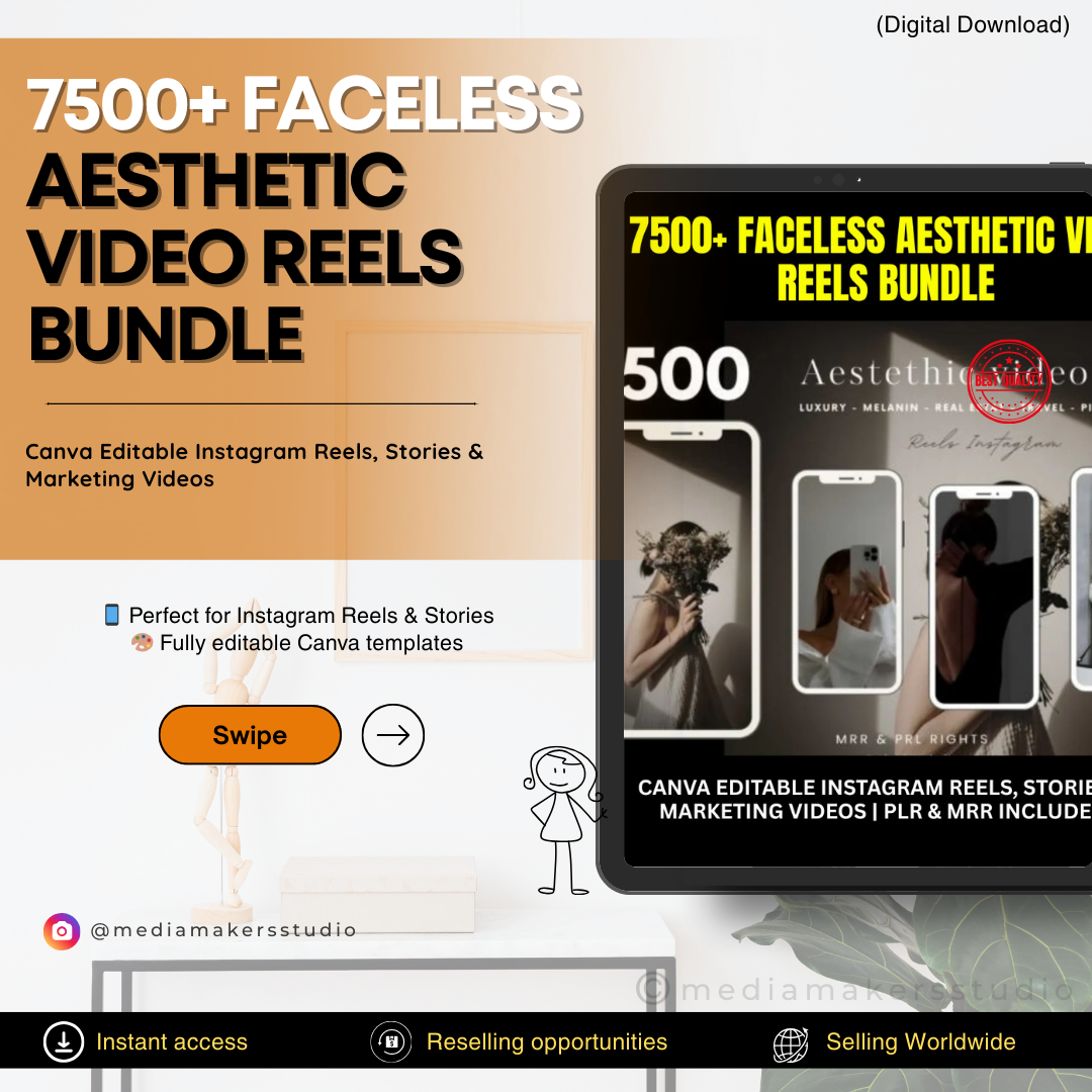7500+ Faceless Aesthetic Video Reels Bundle | Canva Editable Instagram Reels, Stories & Marketing Videos | PLR & MRR Included