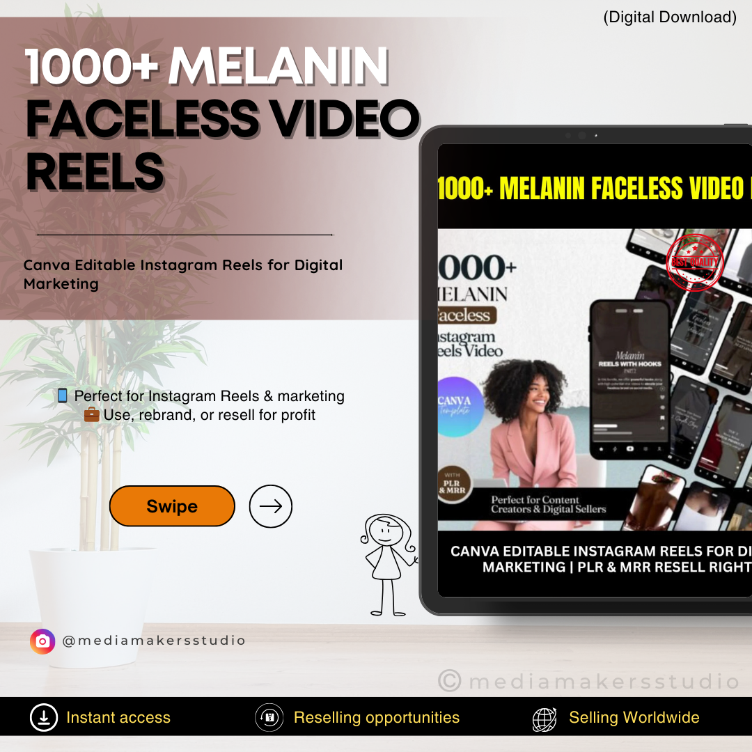 1000+ Melanin Faceless Video Reels | Canva Editable Instagram Reels for Digital Marketing | PLR & MRR Resell Rights